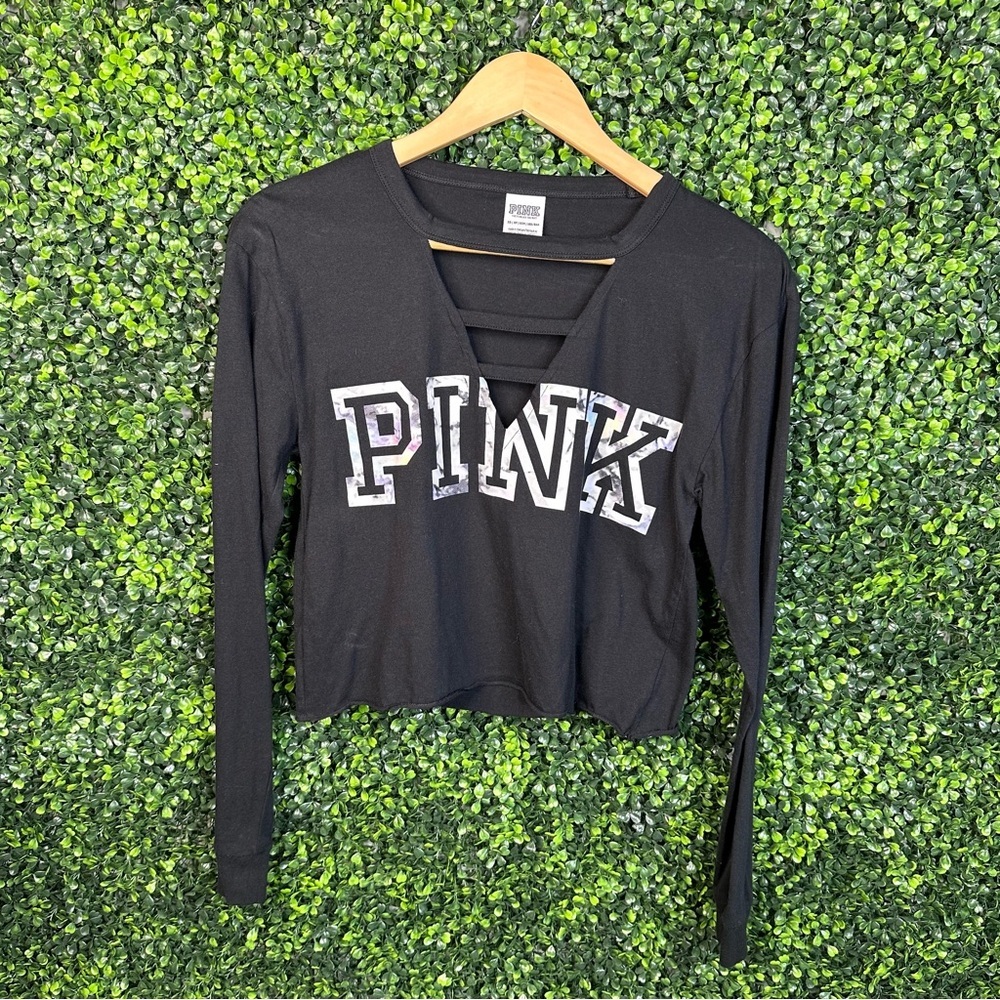 Victoria secret pinkโ black crop long sleeve